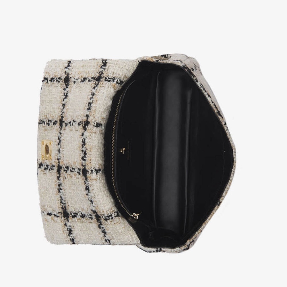 ANINE BING Black & White Textured Wool Tweed Plaid Flap Nico Shoulder Bag - Picture 16 of 17